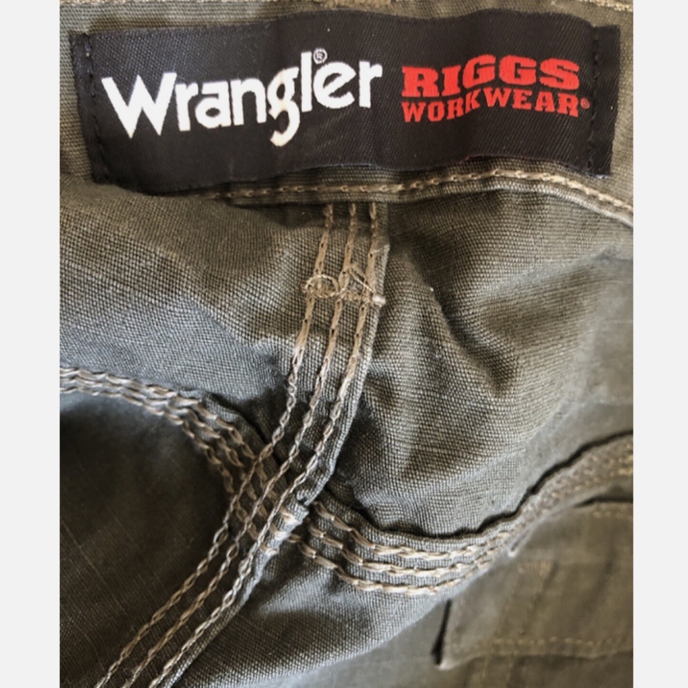 Wrangler Riggs Workwear Olive Green Canvas Ripsop Carpenter Workpants Men 38x32 - Picture 11 of 12